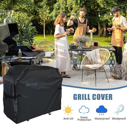 Grill Cover, Heavy Duty BBQ Grill Cover for Outdoor Grill, Waterproof, Anti-UV, Rip-Proof, Barbecue Cover with Adjustable Straps, Compatible for Weber, Charbroil, etc. Black (58'' x 24'' x 48'')