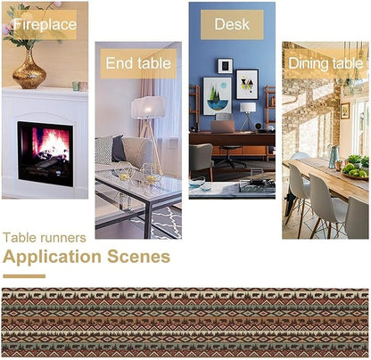 Rustic Bear Table Runner, Cabin Wild Animal Deer Moose Pine Tree Aztec Native Western Farmhouse Hunting Camping Table Runner for Kitchen Dining Home Party 13x36in