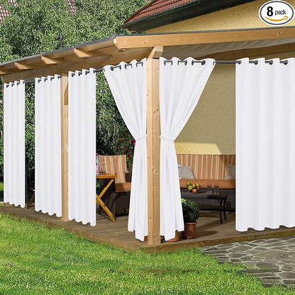 HolidayIdeas Outdoor Curtains for Patio Waterproof 8 Pcs 54x84 Inch White | by HolidayIdeas