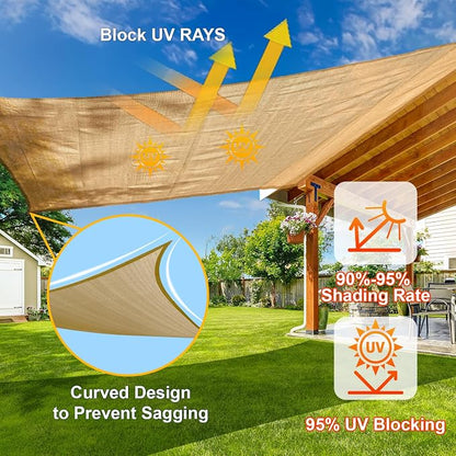 Sun Shade Sail 10' x 13' Sand Rectangle UV Block Shade Cover | Outdoor sun - Image 4