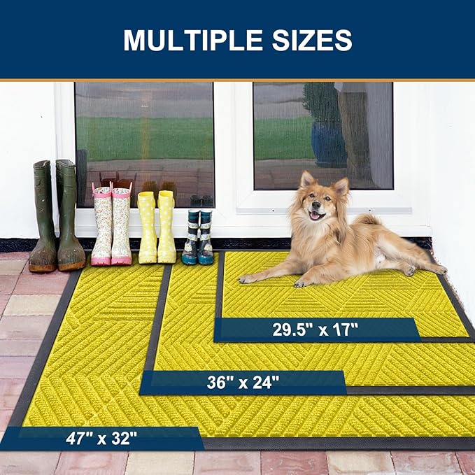 Smiry Front Door Mat Outside Entrance, Heavy Duty Sturdy Natural Rubber Doormat, Trap Dirt and Moisture, Easy Clean Low Profile Mats for Indoor Outdoor Entry, Irregular Triangle (29.5x17, MST-Yellow)