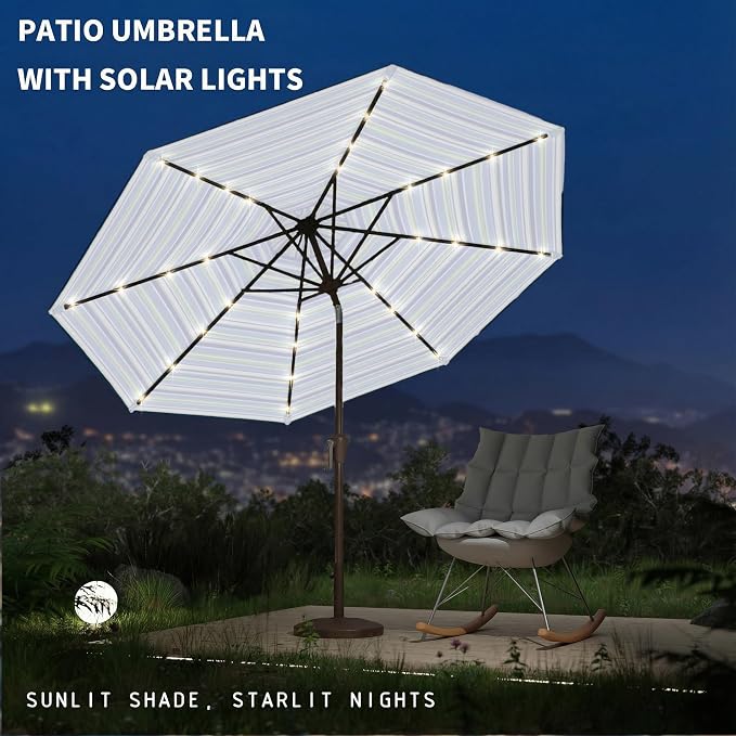 9FT Patio Umbrella with Solar Lights, Outdoor Market Umbrella with Tilt and - Image 7