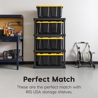 IRIS USA 2-Pack 27 Gallon Storage Bins with Lids |Made in USA| Heavy Duty Plastic Tote Containers for Truckbed Tool Box Organization, Large - Black/Yellow