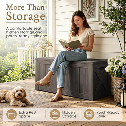 Devoko 120 Gallon Deck Box Resin Outdoor Storage Box Waterproof | Large Outdoor - Image 3