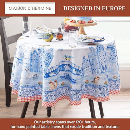 Maison d'Hermine Table Cloth Round Table 100% Cotton Tablecloth for Dining Room, Farmhouse, Home, Hotel, Parties & Wedding - Ideal for Easter Decorations Spring & Summer (Amsterdam Canals, 69" Round)