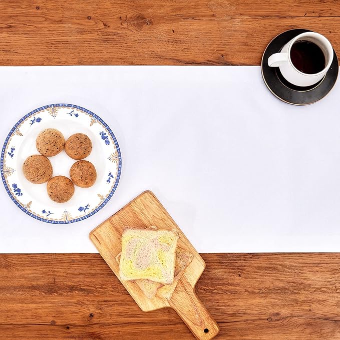 Mebakuk Linen Farmhouse Table Runner Large Burlap Style Soft and Waterproof Decorative Fabric Runner for Outdoor Wedding and Dinner (14 x 108 Inch, White)