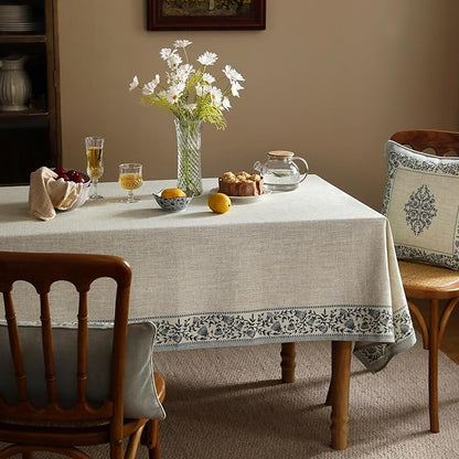 ISAENNE Designer Vintage Linen Elegant Square Table Cloth,Chinoiserie Floral Tablecloth,Wrinkle Resistant Decor Table Cover for Dining Thanksgiving Kitchen Christmas,67"*67"-Segerman B