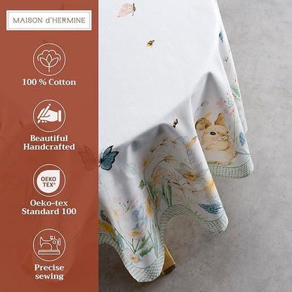 Maison d' Hermine Table Cloth Round Table 100% Cotton 69 Inches Tablecloth Reusable Decorative Everyday Use for Dining Room, Farmhouse, Home, Party, Festive & Wedding Spring Summer - Easter Dew