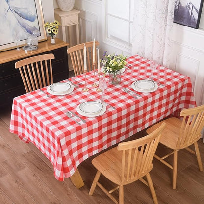 Cupuamon 2 Pack Waterproof Polyester Fabic Rectangle Checkered Tablecloth，60x102 Outdoor Table Cloth，Oil Stain Prevention Table Cloth for Pinics and Parties（Red and White）