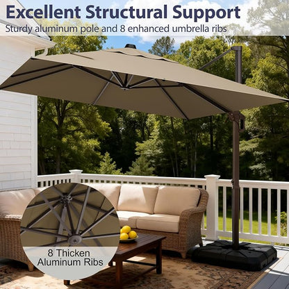 9' X 12' Cantilever Patio Umbrella Rectangle Outdoor Umbrella, 6-Level Tilt & - Image 2