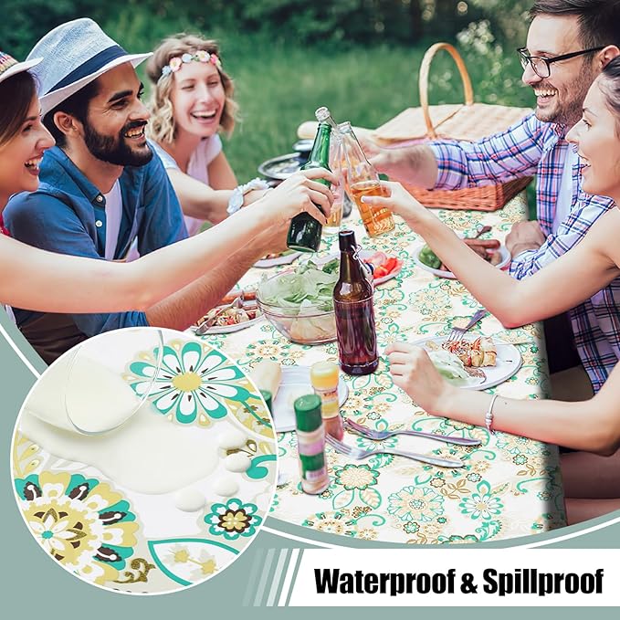 misaya Rectangle Waterproof Vinyl Table Cloth, Wipeable Tablecloth with Flannel Backing, Plastic Table Cover for Dinner, Picnic, Indoor and Outdoor (Paisley Flower, 54" x 78")