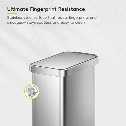 EKO Hudson Slim 50L / 13.2 Gallon Kitchen Trash Can with Lid, Stainless Steel Step Garbage Can for Kitchen or Home, Space-Saving Garbage Can with Soft Close Lid, Stay-Open, Liner Ring, Handle