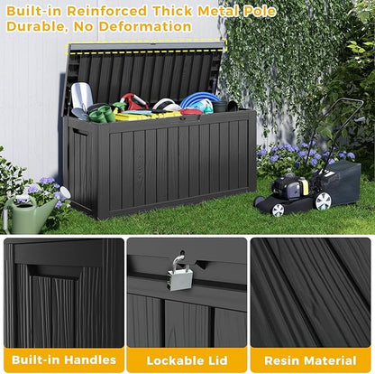 EasyUp 85 Gallon Deck Box Waterproof, Outdoor Storage Box Lockable for Patio Cushions, Garden Tools Accessories with Hydraulic Rod, UV-Resistant and Durable for Patio, Garden Use