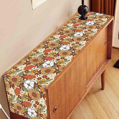 70s Floral Table Runner, Retro Groovy Hippie Oange Floral Funky Daisy Trippy Coffee Table Center Decor for Home Kitchen Dining Patio Holiday Party Indoor Outdoor Table Decorations, 13"x36" Inch