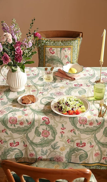 patdrea Designer Linen Green Square Tablecloth,Leaves Pattern Floral Durable Vintage Table Cloth,Decoration Table Cover for Kitchen Dining Christmas,Thanksgiving,Tea Party,67"x67"-Cecilia a