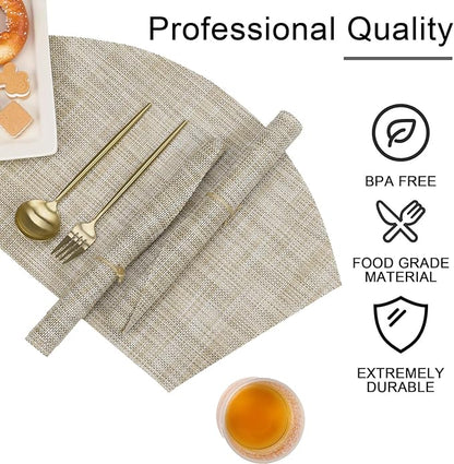 SHACOS Wedge Placemats Set of 4 for Small Round Table Woven Vinyl Table Placemats Wipe Clean CircleTable Mats Indoor Outdoor, Beige