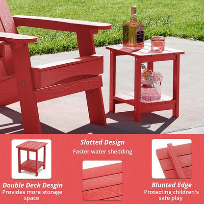 LUE BONA Adirondack Outdoor Side Table, 2-Tier Bright Red HDPS Patio End Table Weather Resistant, Morden Side Table for Patio, Pool, Porch
