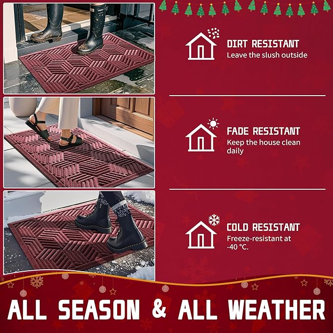 Yimobra Large Door Mat 47x24, All-Season Waterproof Outdoor Mats for Front Door Entrance with Drainage Holes, Heavy Duty Non-Slip Doormat for Garage Patio Entryway Indoor, Red
