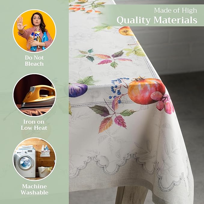 Maison d' Hermine Table Cloth Rectangle Table 100% Cotton 54 x 72 Inches Fall Tablecloth Reusable Everyday Use for Thanksgiving Christmas Decorations Dining Farmhouse Party (Fruit D'Hiver)