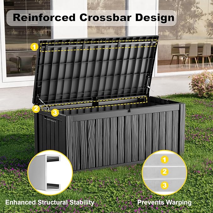 200 Gallon Large Outdoor Storage Box, UV Resistant Resin Deck Box, Hydraulic - Image 3