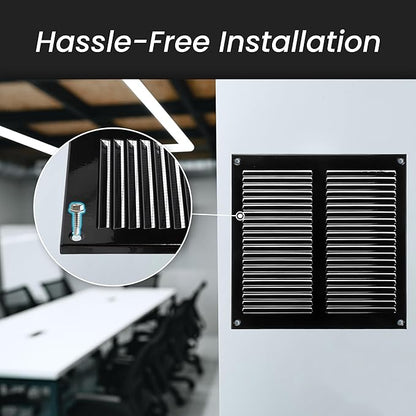 Repa Market Air Vent Cover 16x4 Inch (Outer Dimensions) Black Galvanized Steel Louvered Grill Cover with Mesh Screen - Wall or Ceiling Vent/HVAC Register - Indoor, Outdoor Ventilation Soffit Vent