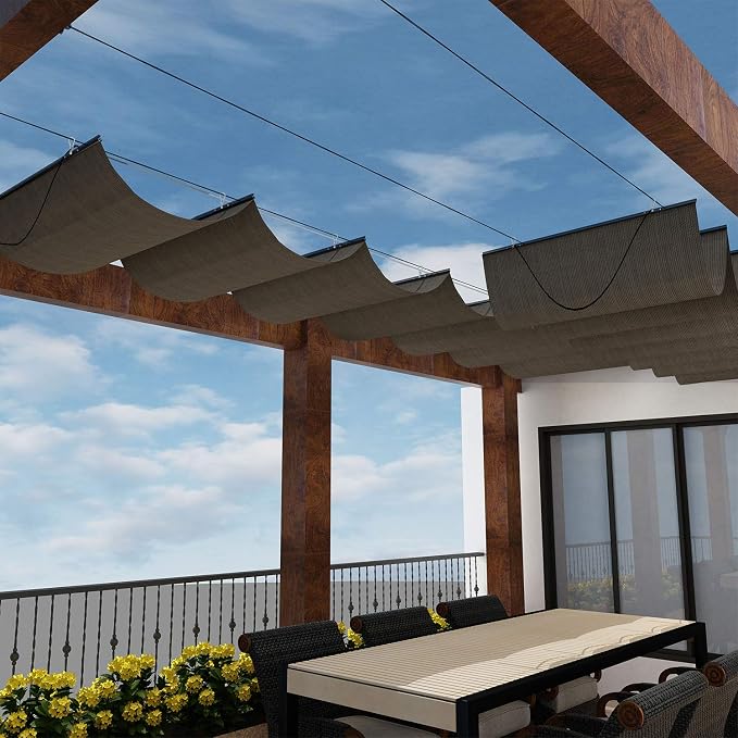 Windscreen4less 7' x 27' Retractable Sun Shade Canopy Cover Sliding Wave Shade by Windscreen4less