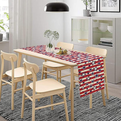4th of July Table Runner, Vintage American Independence Day Stripes and Stars Patriotic Table Center Decor for Home Kitchen Dining Party Outdoor Holiday 13x70in