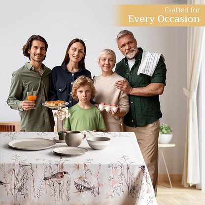 Maison d' Hermine Table Cloth Rectangle Table 100% Cotton 60 x 120 Inches Tablecloth Reusable for Dining Room, Farmhouse, Home, Party, Festive & Wedding Spring Summer - Meadow Florals - Brown