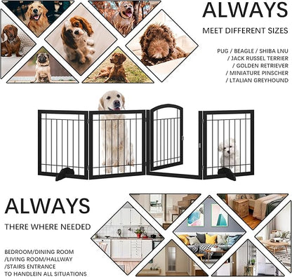 JSB 96-inch Extra Wide 30-inch Tall Dog gate with Door Walk Through, Freestanding Pet Gate for Halls, Stairs & Home, Pet Puppy Safety Dog Fence with 2PCS Support Feet (Black)