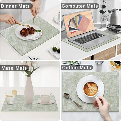 Homaxy Faux Leather Heat Resistant Placemats for Dining Table Set of 12, Waterproof Wipeable Washable PU Table Mats, Easy to Clean Anti-Slip Place Mats, 11.8" x 17", Grass Green