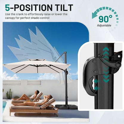 12×12 FT Double-Top Cantilever Patio Umbrella, Ivory | Square Offset Umbrella - Image 2