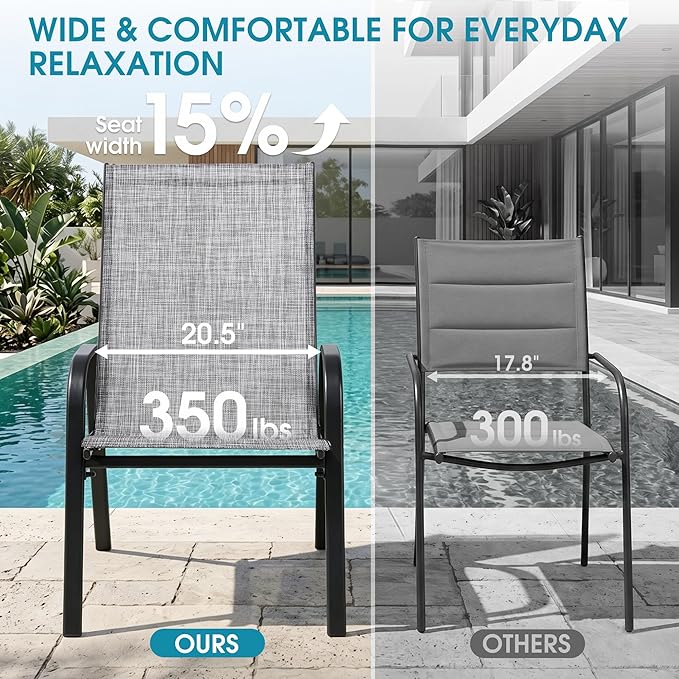 24.4" Outdoor Patio Stackable Chairs Set of 4, Outside Furniture - Image 5