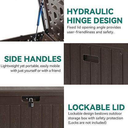 YITAHOME 90 Gallon Double-Wall Deck Box with Side Handles, Outdoor Large Storage for Patio Furniture Cushions, Garden Pool Accessories, Water Resistant & Lockable