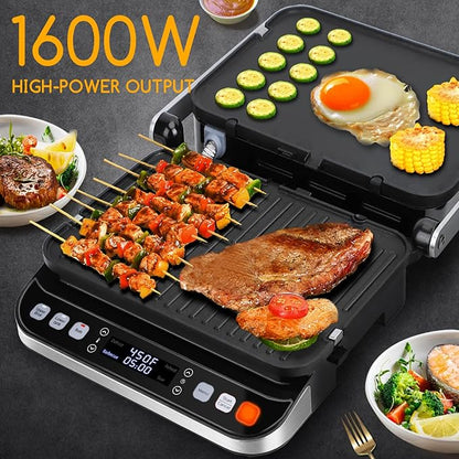 Taylor Swoden Panini Press Waffle Maker, 1600W Electric Indoor Grill with Non-Stick Double Sided Plates, LED Touch Screen, Independent Temperature Control, Opens 180 Degrees, Stainless Steel
