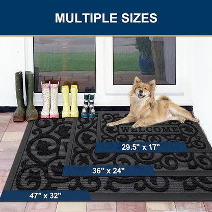 Smiry Welcome Door Mat Outside Entrance, Heavy Duty Trap Dirt and Moisture Easy Clean Low Profile Patio Porch Indoor Outdoor Front Doormat for Entry, 29.5x17 Inch, Black