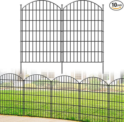 Metal Garden Fence 42in (H) x 23.3ft (L), 10 Panels + 11 Stakes Dog Fence Border Fence Animal Barrier, No Dig Garden Fencing for Yard Flower Bed Lawn Patio Outdoor, CTW4210 Black