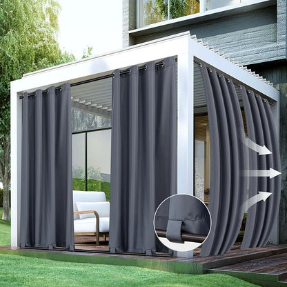 Windproof Outdoor Curtains for Patio Waterproof 4 Pcs 54x95 In Grey | Grommet by HolidayIdeas