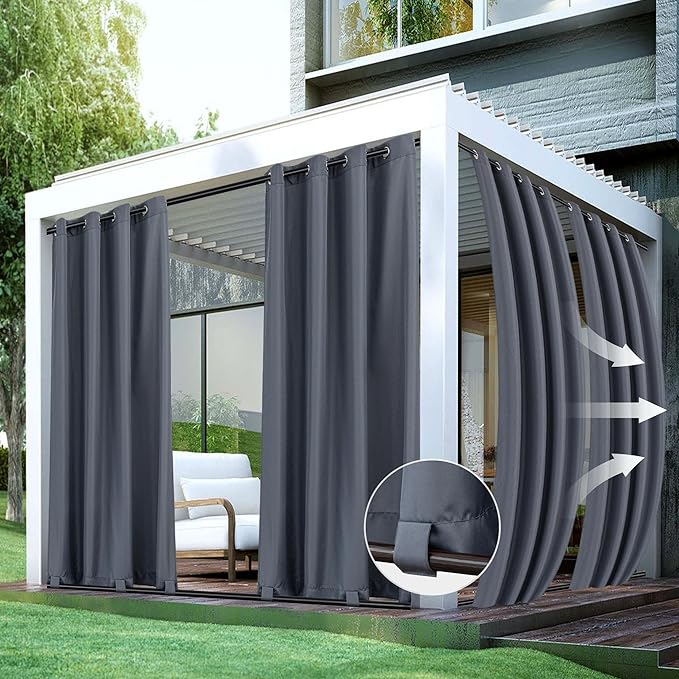 Windproof Outdoor Curtains for Patio Waterproof 4 Pcs 54x84 In Grey | Grommet by HolidayIdeas