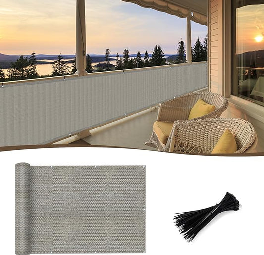 SUNNY GUARD 2.5/2.6/3/3.3/4/5/6/8 Balcony Privacy Screen Fence, Apartments Railing, Heavy Duty Wind Block Screen for Outdoor,Porch,Patio,Deck Privacy,3'x10' Brown-Grey（We Make Custom Sizes）