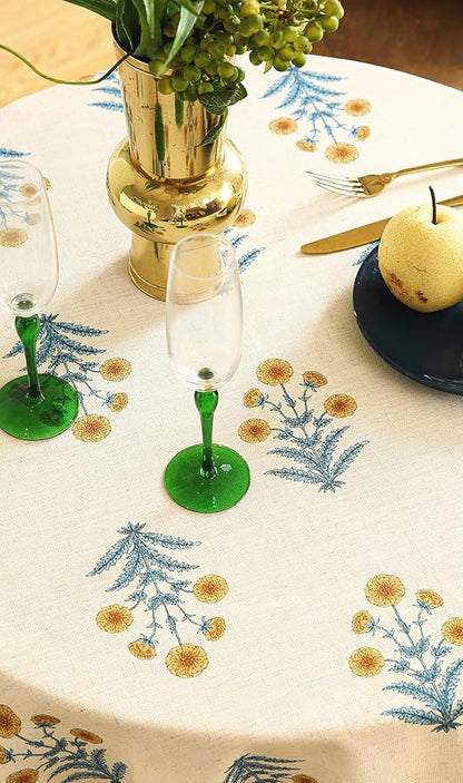 ISAENNE Designer French Pale Yellow Small Round Tablecloth,Linen Floral Table Cloth,Wrinkle Resistant Decor Tablecloths for Dining Thanksgiving Banquet Kitchen Party,Diameter 55"-Estevan A