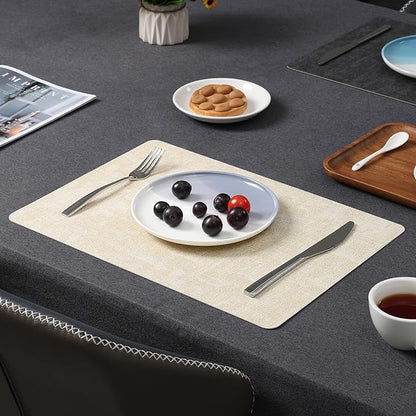 Myir JUN Dual Sided Placemats, Faux Leather Set of 4 for Dining Table Indoor Outdoor, Square Non-Slip Washable Table Mats (Gray Cream-White)