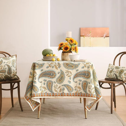 patdrea Designer Vintage French Long Rectangle Table Cloth,Italian Floral Wrinkle Free Farmhouse Tablecloth,Decor Table Cover for Kitchen Dining,Christmas,Tea Party,Thanksgiving,63"x87"-Lysaniya