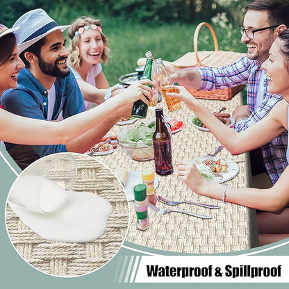misaya Rectangle Waterproof Vinyl Table Cloth, Wipeable Tablecloth with Flannel Backing, Plastic Table Cover for Dinner, Picnic, Indoor and Outdoor (Weave, 60" x 102")
