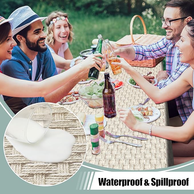 misaya Rectangle Waterproof Vinyl Table Cloth, Wipeable Tablecloth with Flannel Backing, Plastic Table Cover for Dinner, Picnic, Indoor and Outdoor (Weave, 60" x 84")
