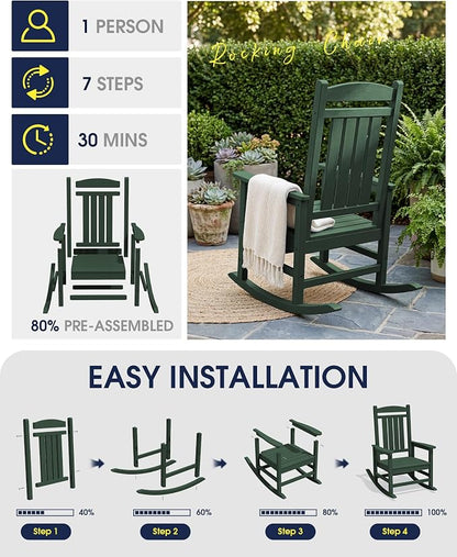 Oversized Outdoor Rocking Chairs Set of 6, HDPE Porch Rocker - Image 7