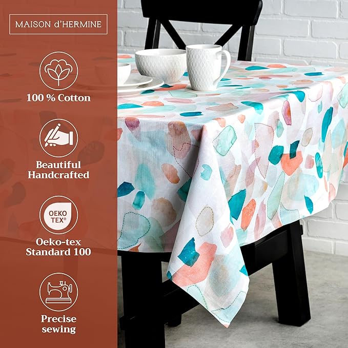 Maison d' Hermine Table Cloth Rectangle Table 100% Cotton 70 x 120 Inches Tablecloth Reusable Decorative for Dining Room, Farmhouse, Home, Party, Festive & Wedding Spring Summer - Summer Picnic