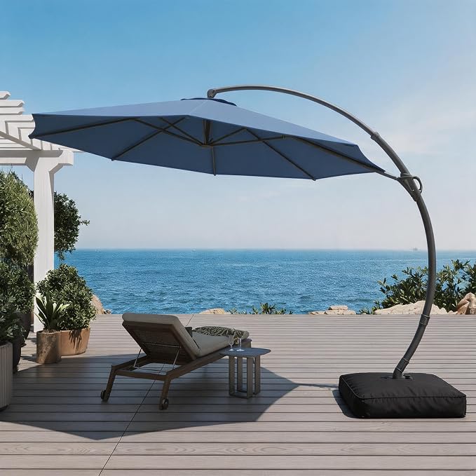 Outdoor Patio Umbrella with Base included, 12 FT Deluxe Curvy Cantilever - Image 9
