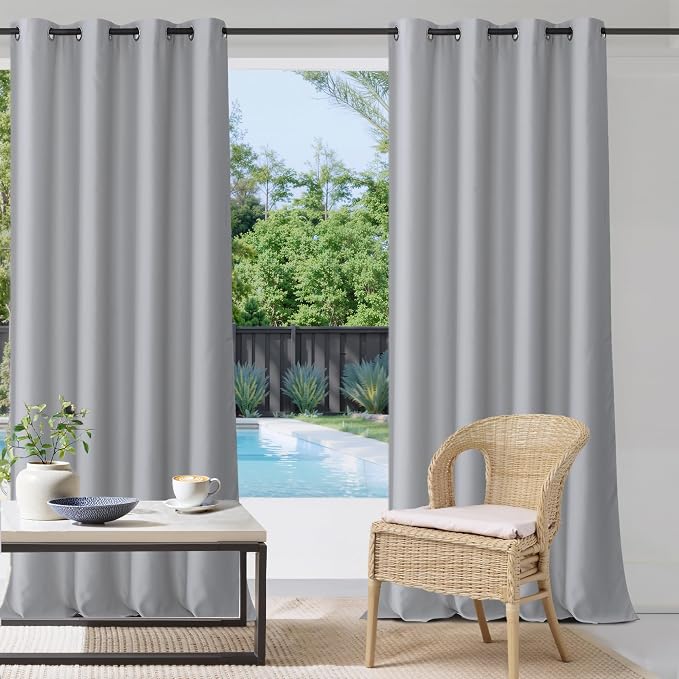 Outdoor Waterproof Curtains W52 x L84 Inch Silver Grey, 1 Panel | Deck Blackout by StangH