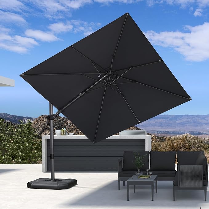 PURPLE LEAF Patio Cantilever Umbrella Left-right Tilting 9 Feet Grey | Aluminum by PURPLELEAF