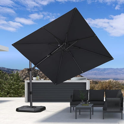 PURPLE LEAF Patio Cantilever Umbrella Left-right Tilting 9 Feet Grey | Aluminum by PURPLELEAF